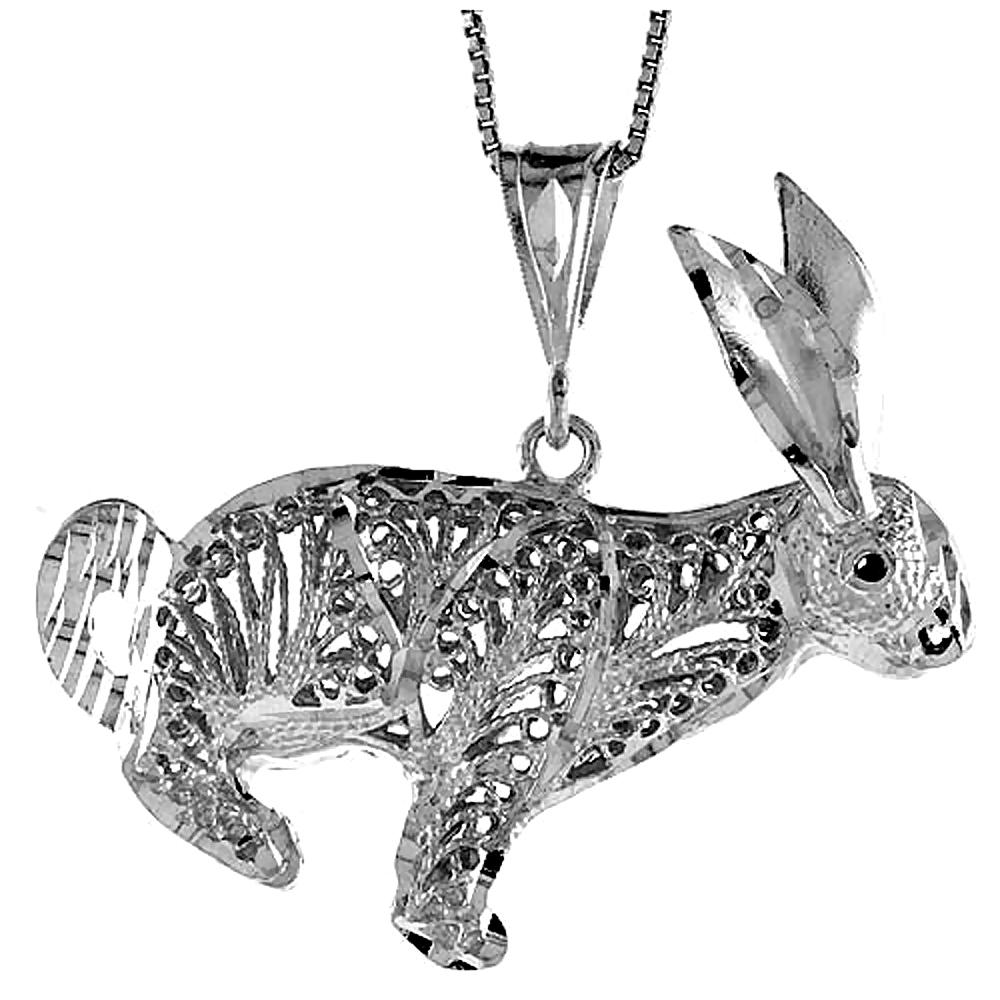 Sterling Silver Large Filigree Rabbit Pendant, 1 5/8 inch 