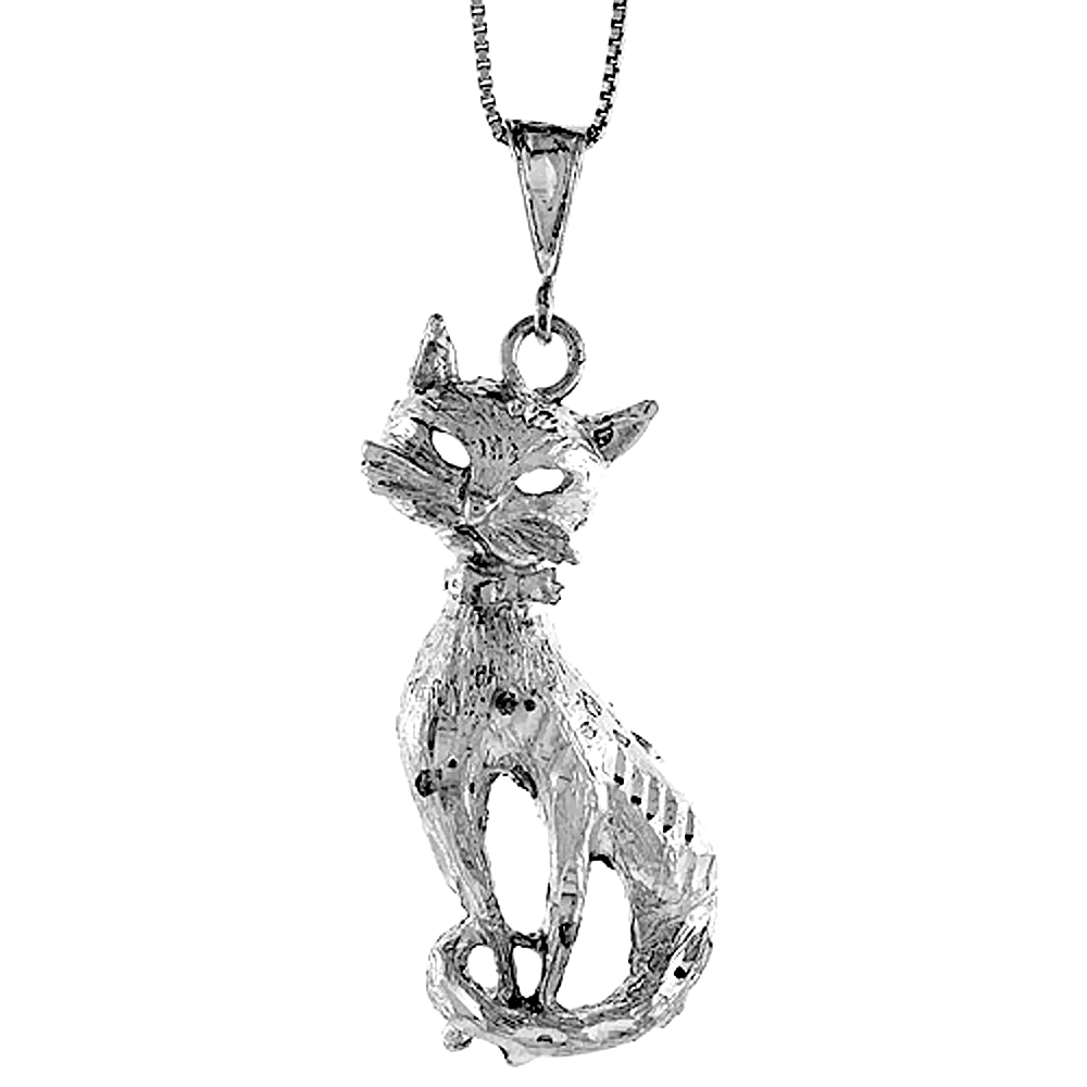 Sterling Silver Large Cat Pendant, 1 7/8 inch 