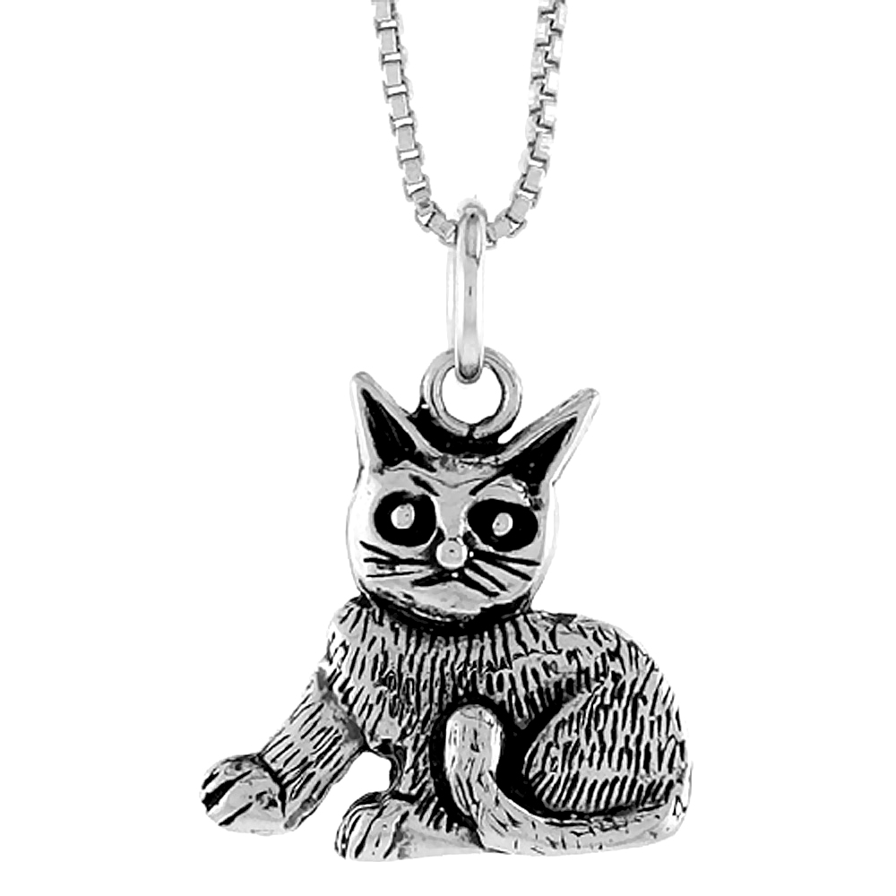 Sterling Silver Cat Pendant, 1/2 inch 