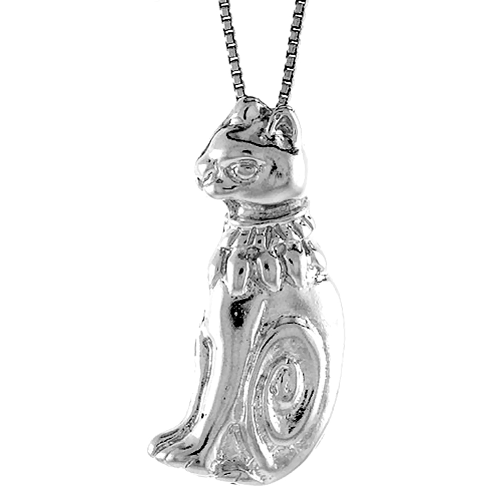 Sterling Silver Cat Pendant, 1 1/4 inch Tall
