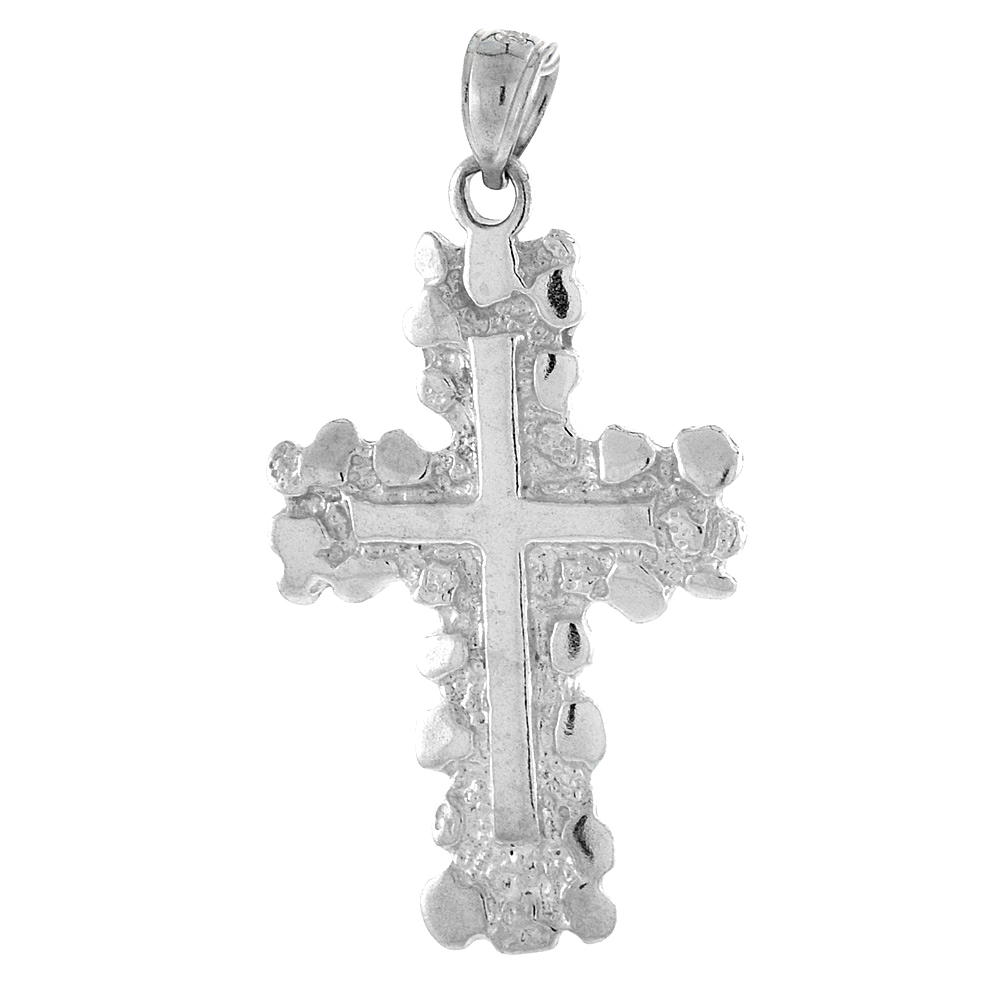 Sterling Silver Nugget Cross Pendant, 1 3/8 inch 