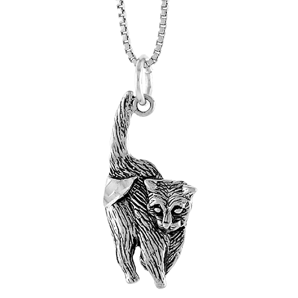 Sterling Silver Cat Pendant, 1 1/16 inch 