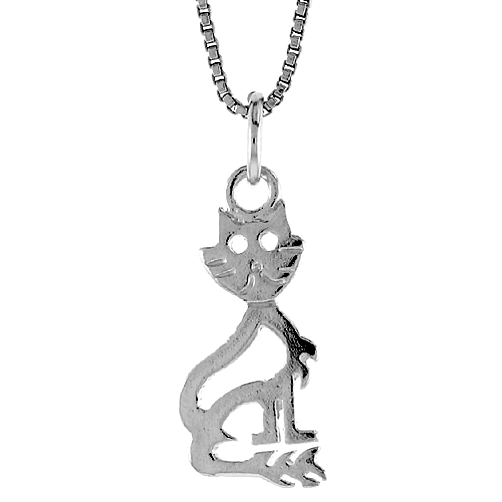 Sterling Silver Cat Pendant, 3/4 inch Tall