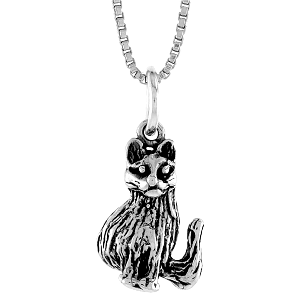 Sterling Silver Small Cat Pendant, 1/2 inch Tall