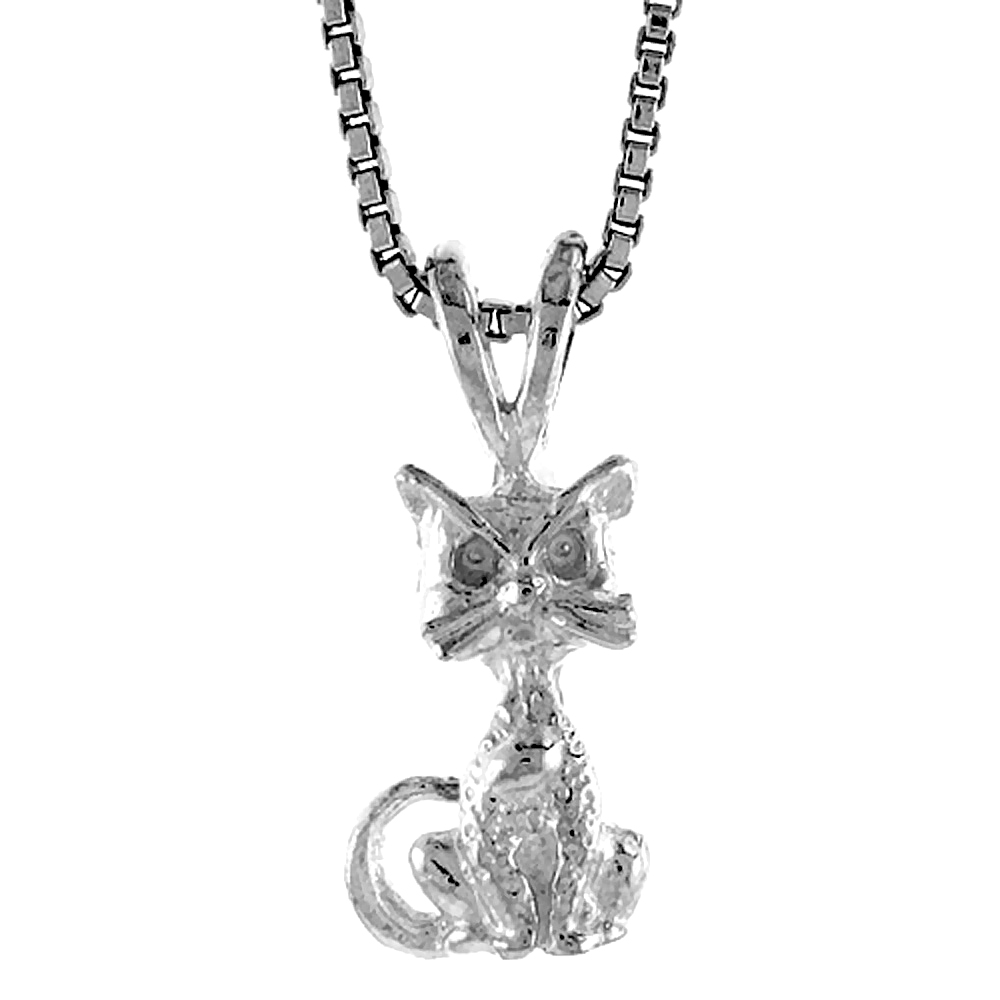 Sterling Silver Small Cat Pendant, 1/2 inch Tall