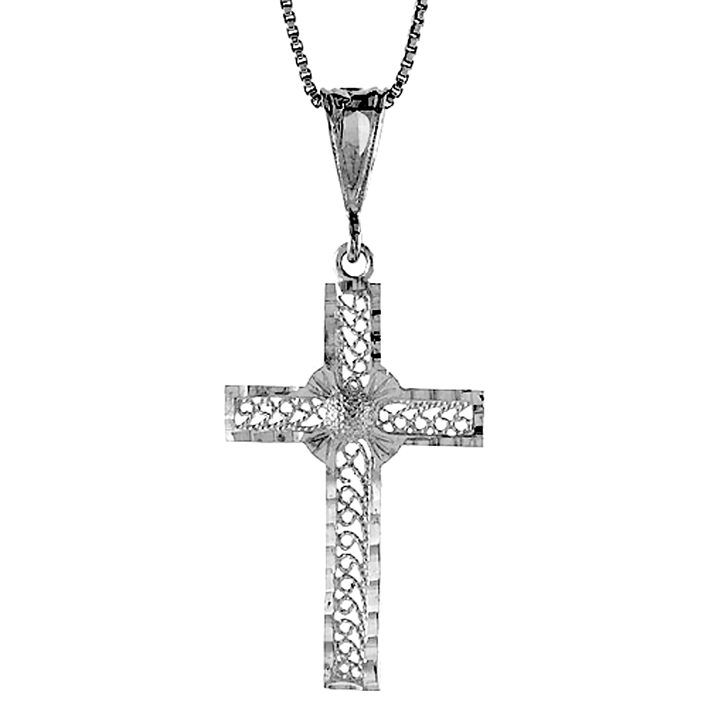 Sterling Silver Filigree Cross Pendant, 1 3/8 inch 