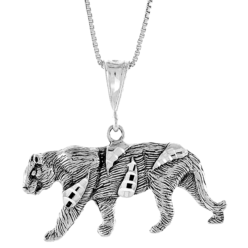 Sterling Silver Tiger Pendant, 3/4 inch Tall