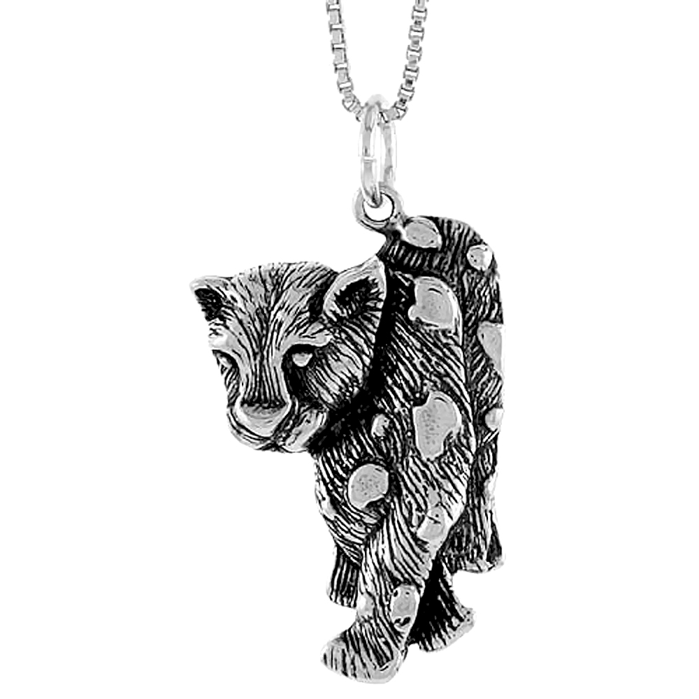 Sterling Silver Tiger Pendant, 1 3/8 inch Tall