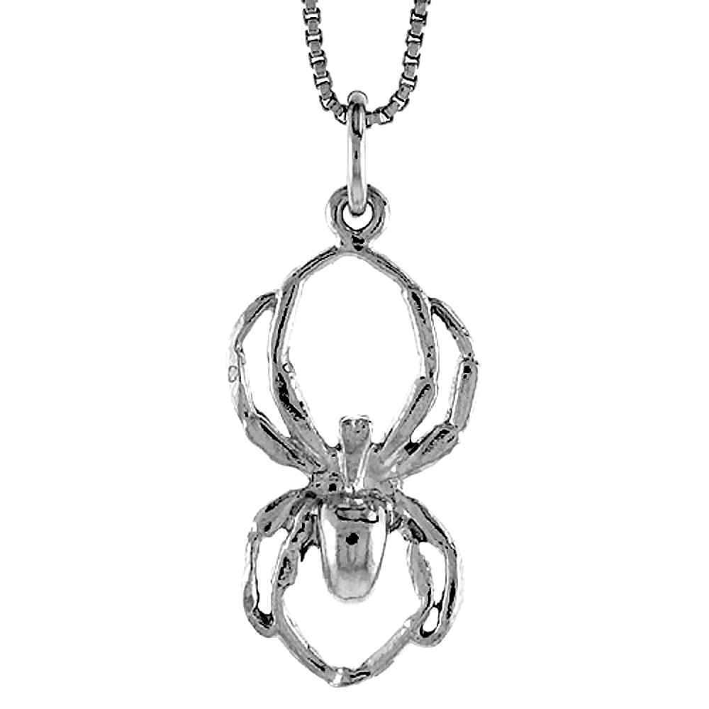 Sterling Silver Spider Pendant, 7/8 inch Tall