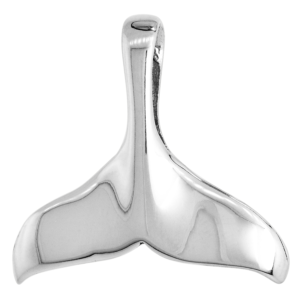Sterling Silver Whale Tail Pendant, 7/8 inch Tall