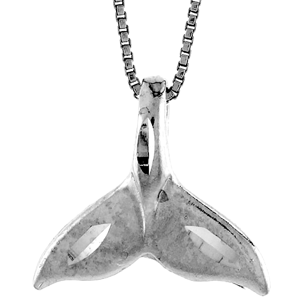 Sterling Silver Whale Tail Pendant, 3/4 inch Tall