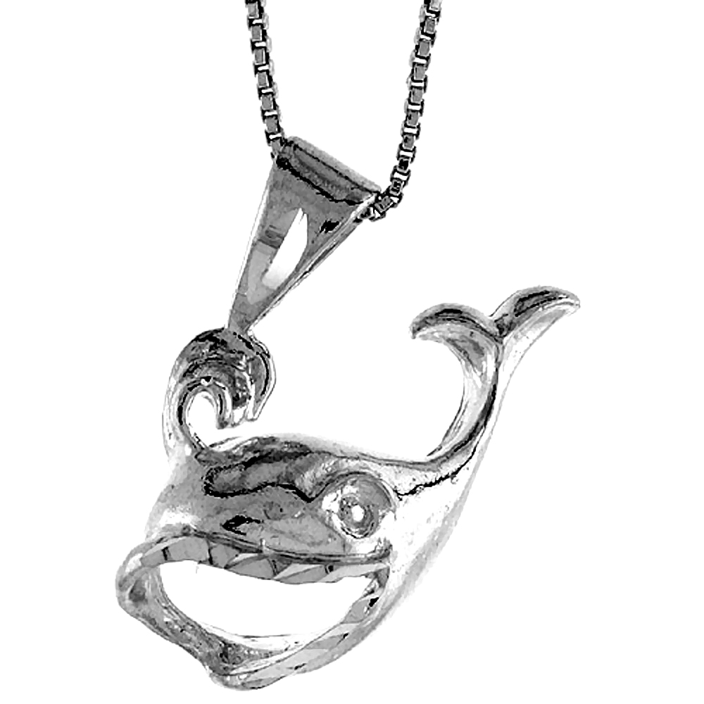 Sterling Silver Whale Pendant, 1 inch Tall