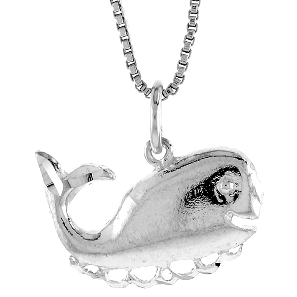 Sterling Silver Whale Pendant, 1/2 inch Tall
