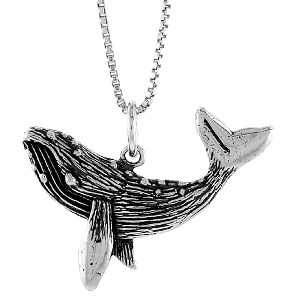 Sterling Silver Whale Pendant, 1 inch Tall
