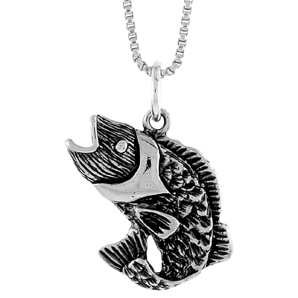 Sterling Silver Sea Bass Pendant, 5/8 inch Tall
