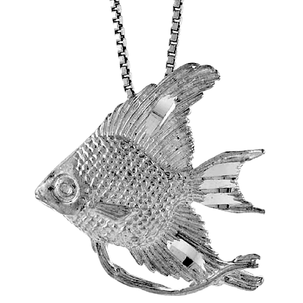 Sterling Silver Angel Fish Pendant, 7/8 inch Tall.