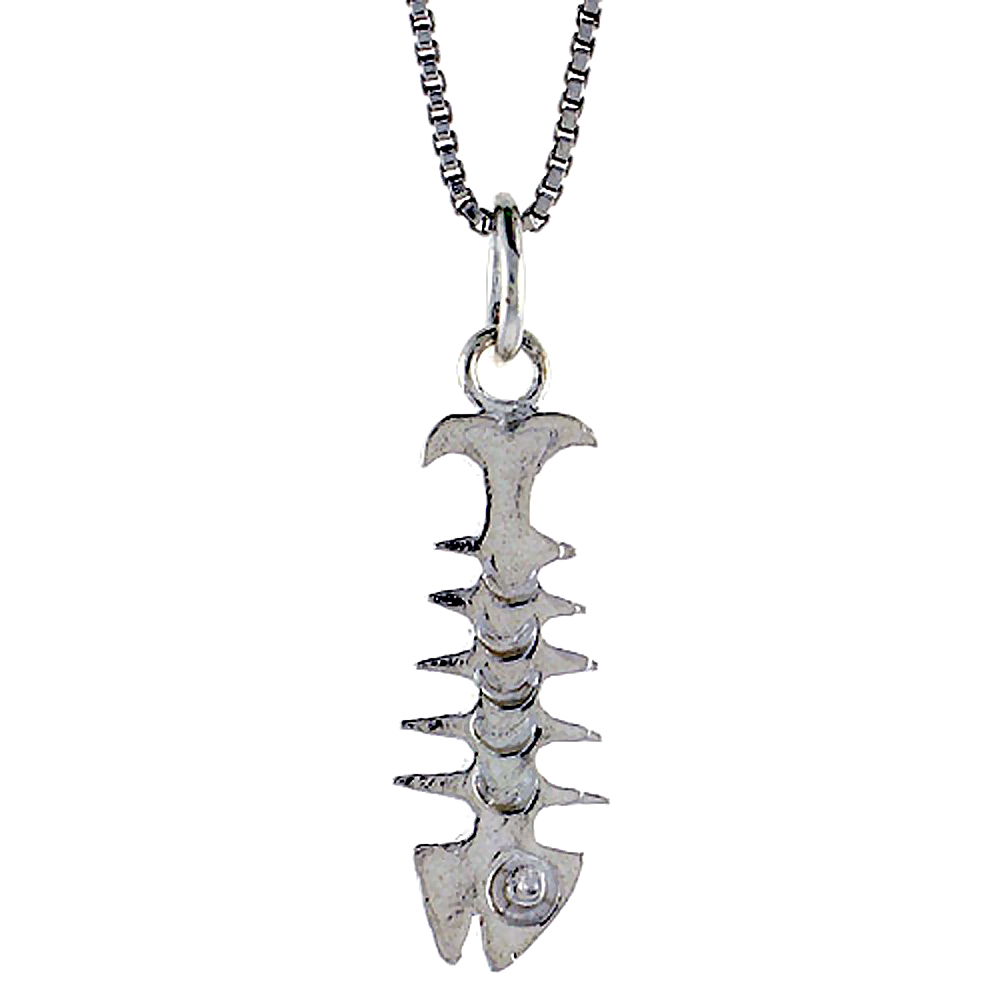Sterling Silver Fishbone Pendant, 7/8 inch Tall