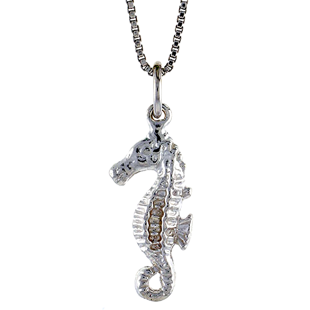 Sterling Silver Seahorse Pendant, 3/4 inch Tall