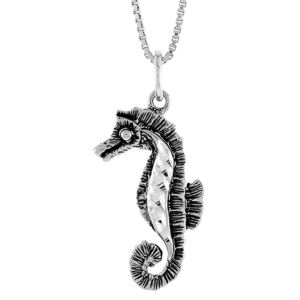 Sterling Silver Seahorse Pendant, 1 inch Tall