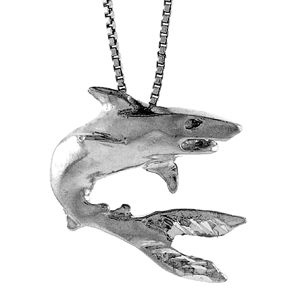 Sterling Silver Shark Pendant, 1 inch Tall