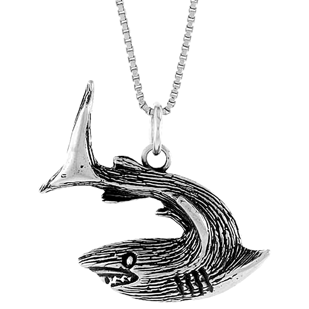 Sterling Silver Shark Pendant, 1 inch Tall