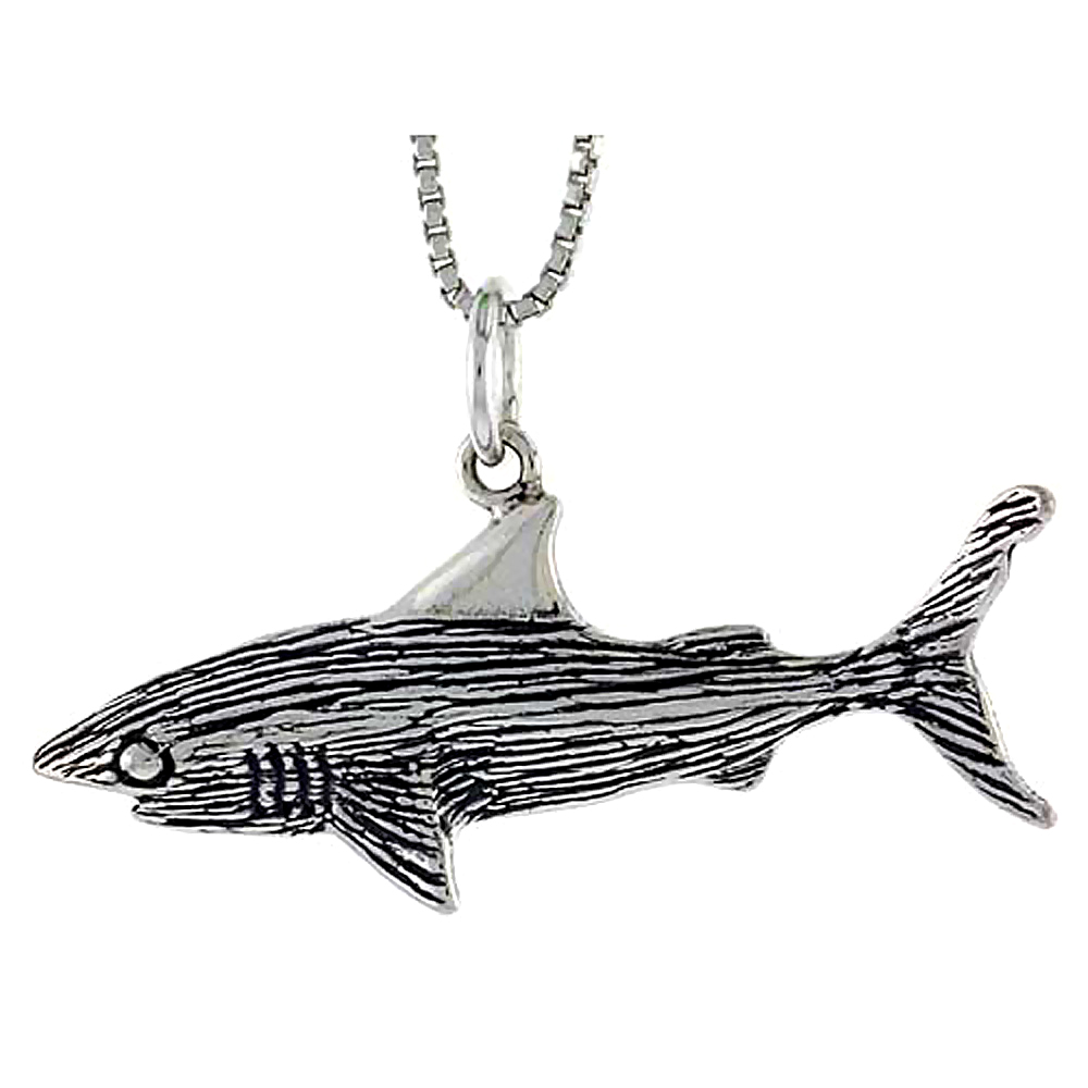 Sterling Silver Shark Pendant, 11/2 inch wide