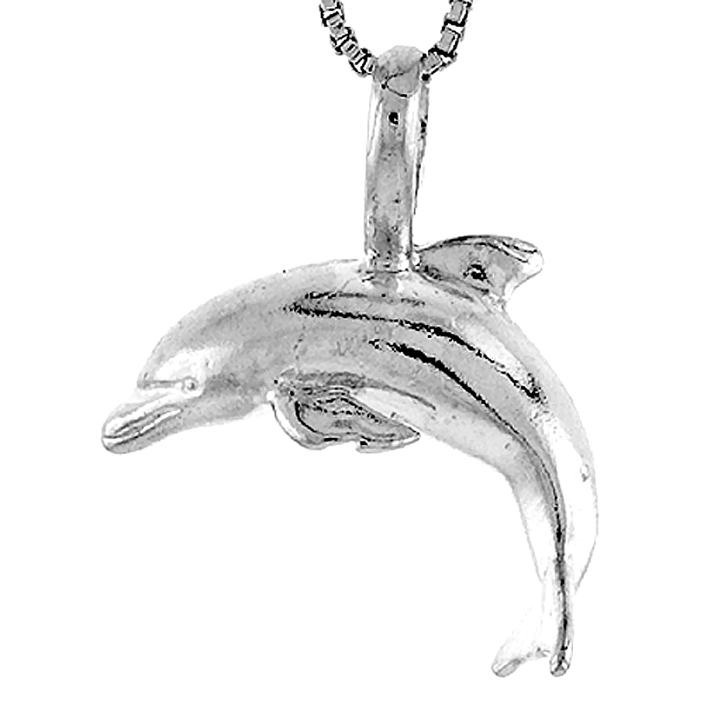 Sterling Silver Dolphin with O-Ring Pendant, 5/8 inch Tall