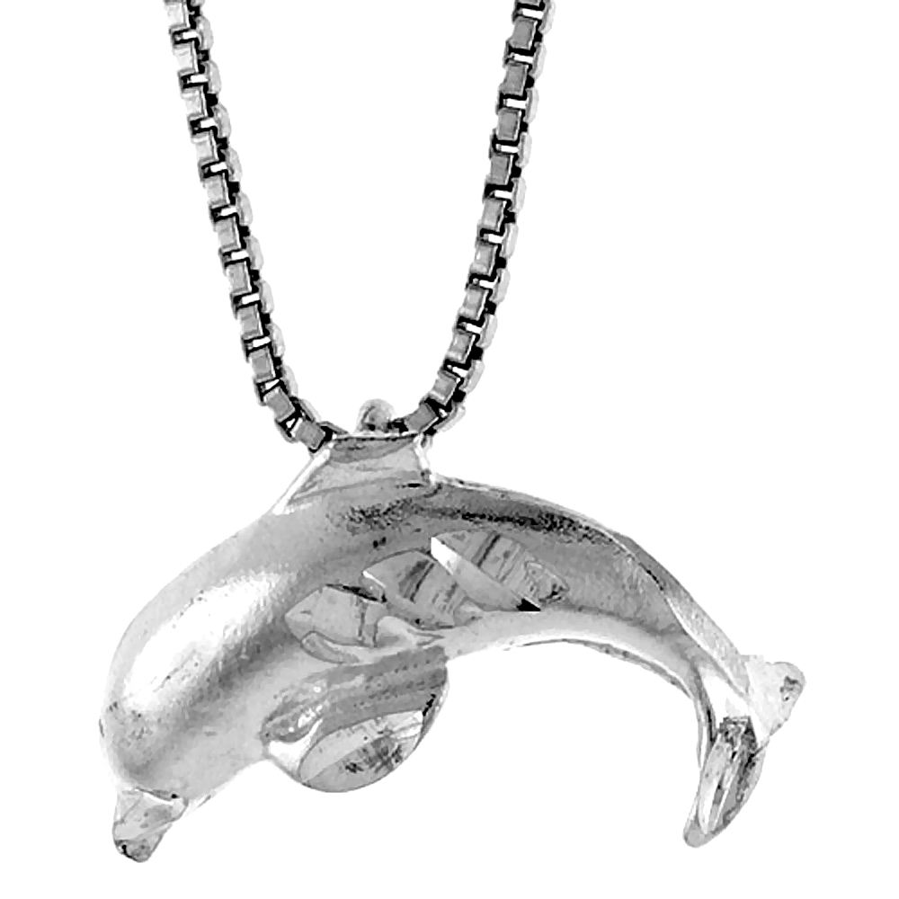 Sterling Silver Dolphin Pendant, 1/2 inch Tall