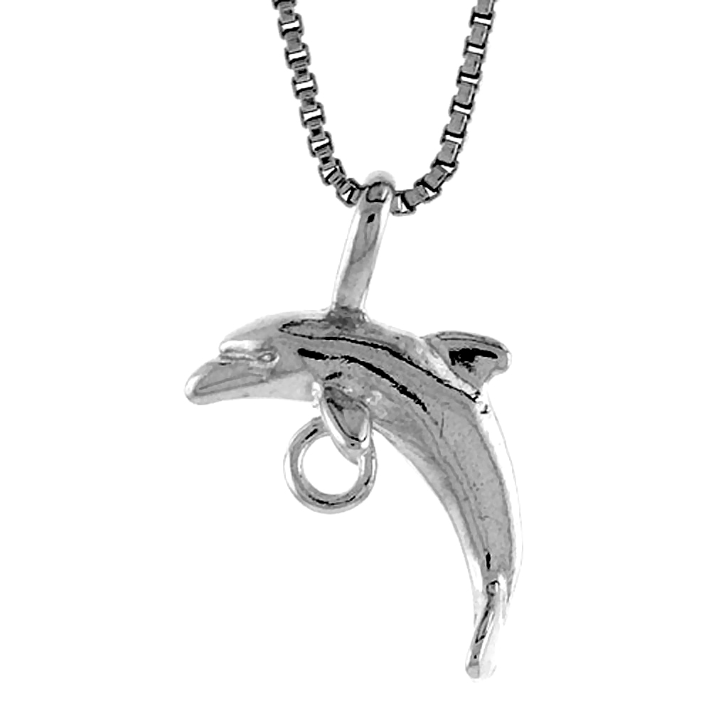 Sterling Silver Small Dolphin with O-Ring Pendant, 1/2 inch Tall