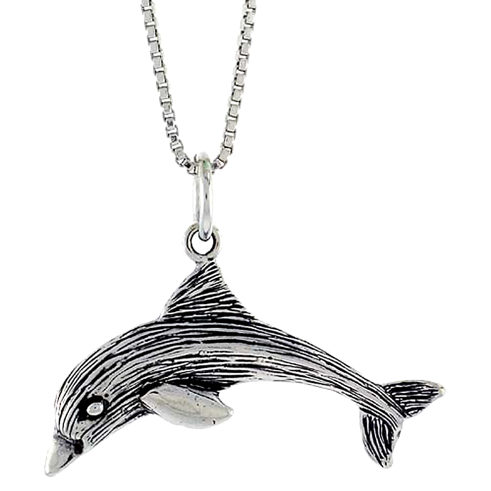 Sterling Silver Dolphin Pendant, 5/8 inch Tall