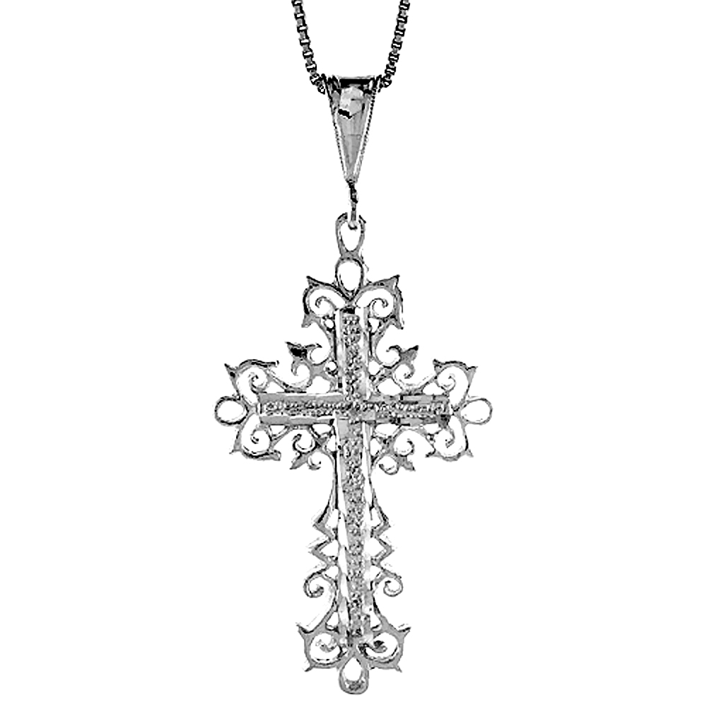 Sterling Silver Cross Pendant, 1 5/8 inch 