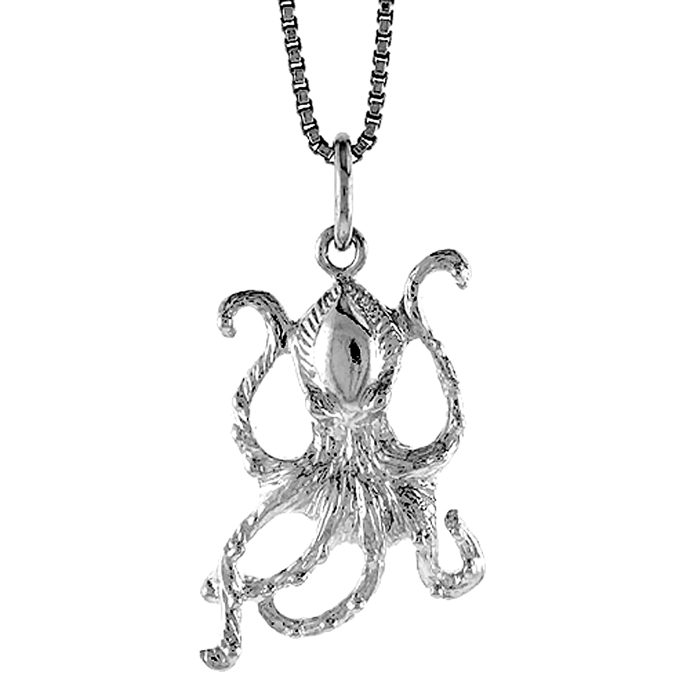 Sterling Silver Octopus Pendant, 7/8 inch Tall