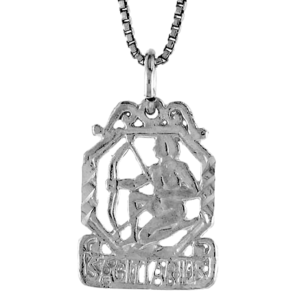 Sterling Silver Zodiac Sign SAGITTARIUS Pendant, 3/4 inch Tall