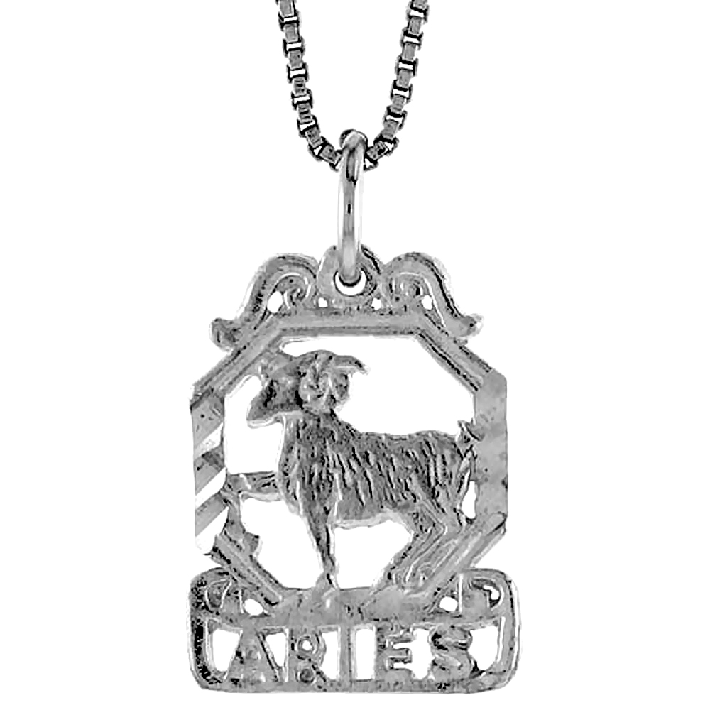 Sterling Silver Zodiac Sign ARIES Pendant, 3/4 inch Tall