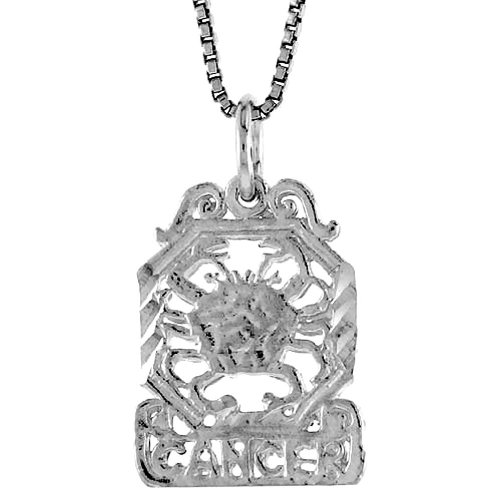 Sterling Silver Zodiac Sign CANCER Pendant, 3/4 inch Tall