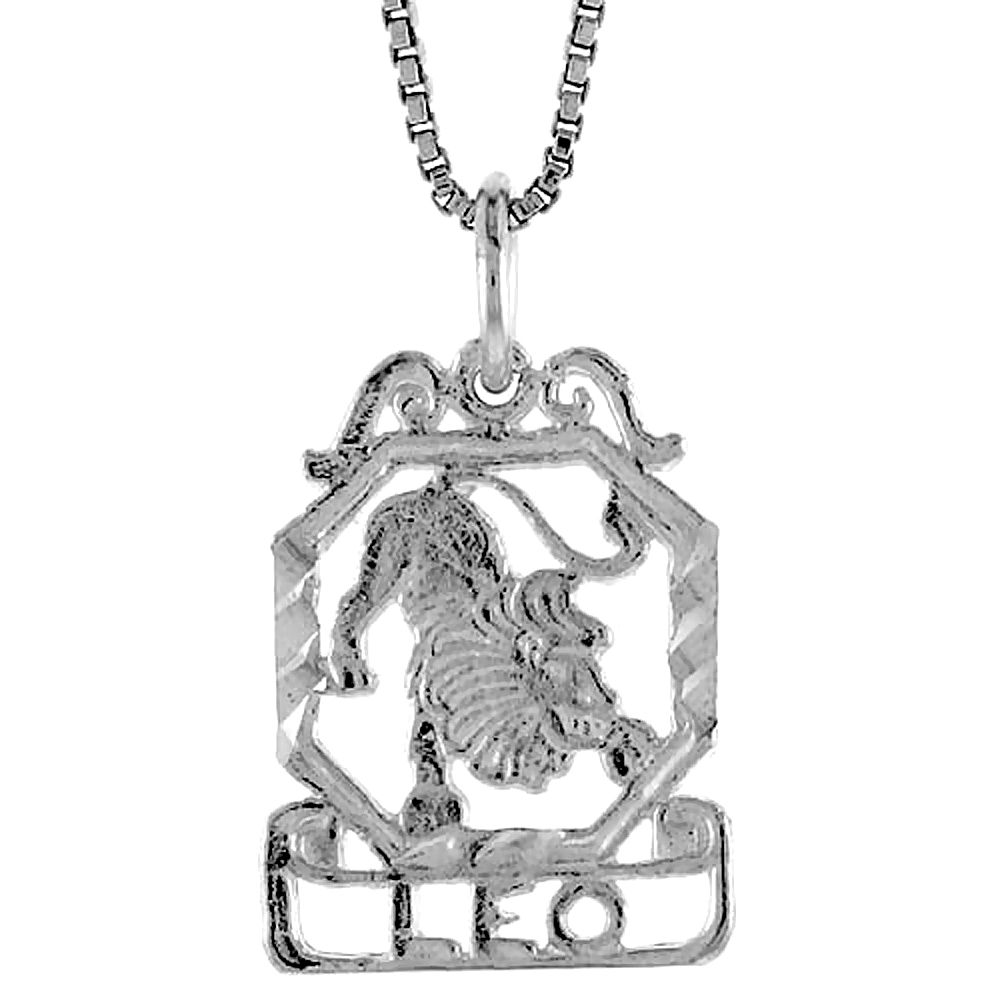 Sterling Silver Zodiac Sign LEO Pendant, 3/4 inch Tall