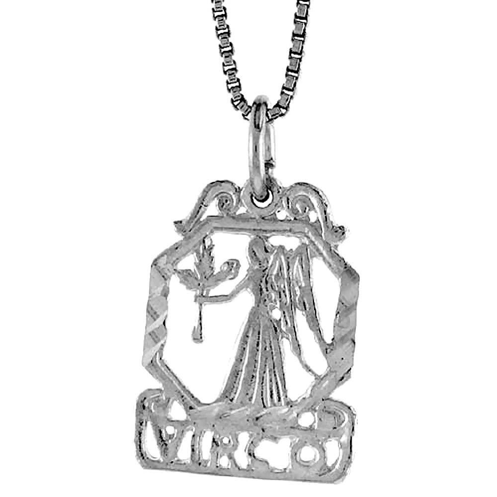 Sterling Silver Zodiac Sign VIRGO Pendant, 3/4 inch Tall