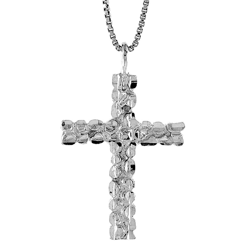 Sterling Silver Nugget Cross Pendant, 1 1/8 inch 