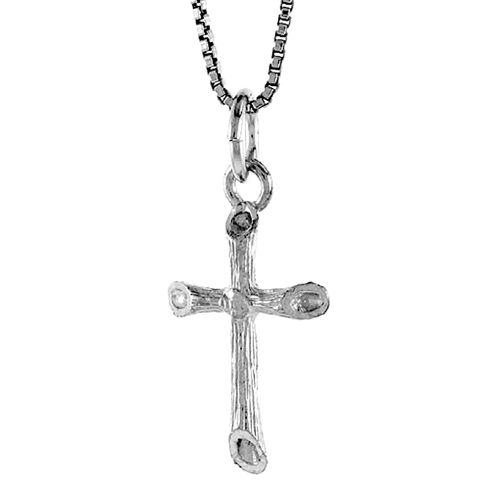 Sterling Silver Small Tube Cross Pendant, 3/4 inch 