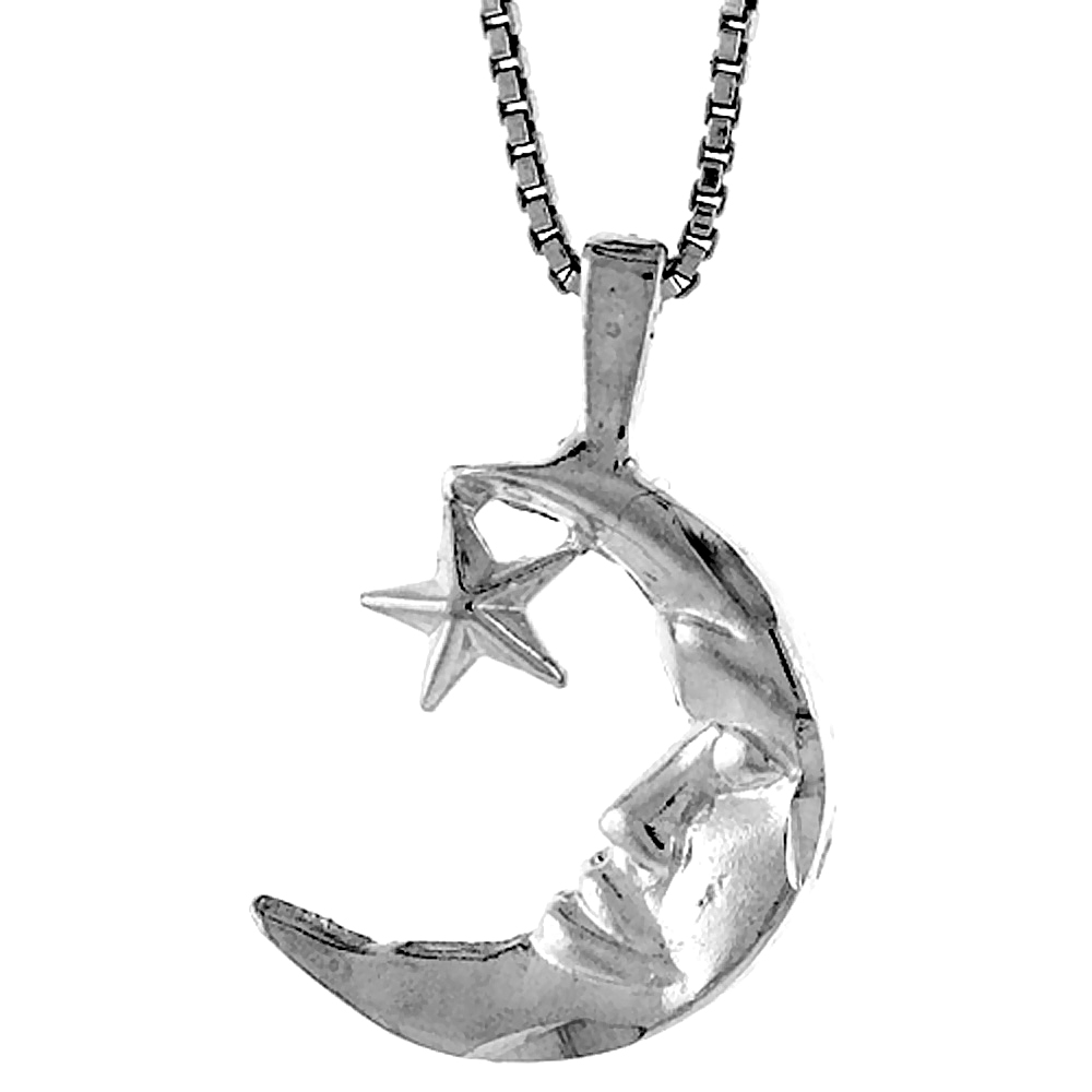 Sterling Silver Moon & Star Pendant, 5/8 inch Tall