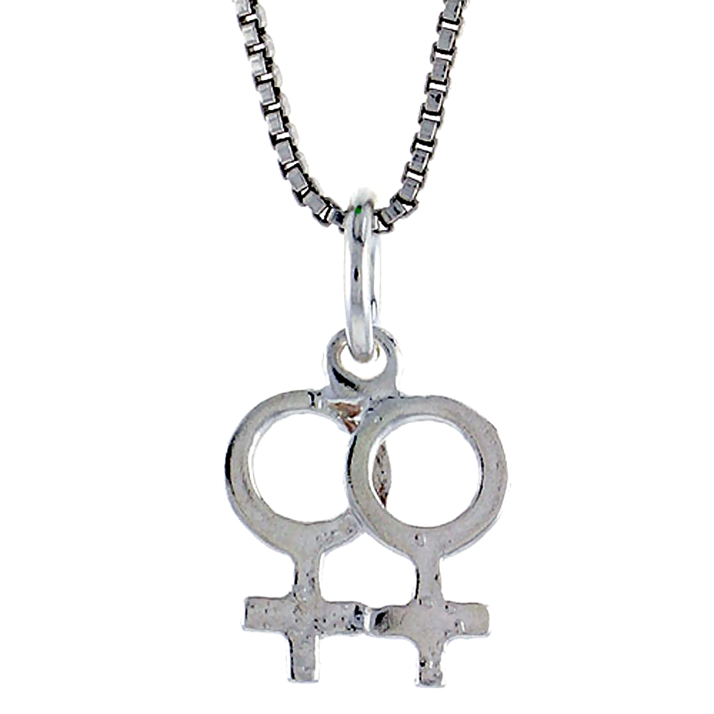 Sterling Silver Tiny Lesbian Symbol Pendant, 1/2 inch Tall