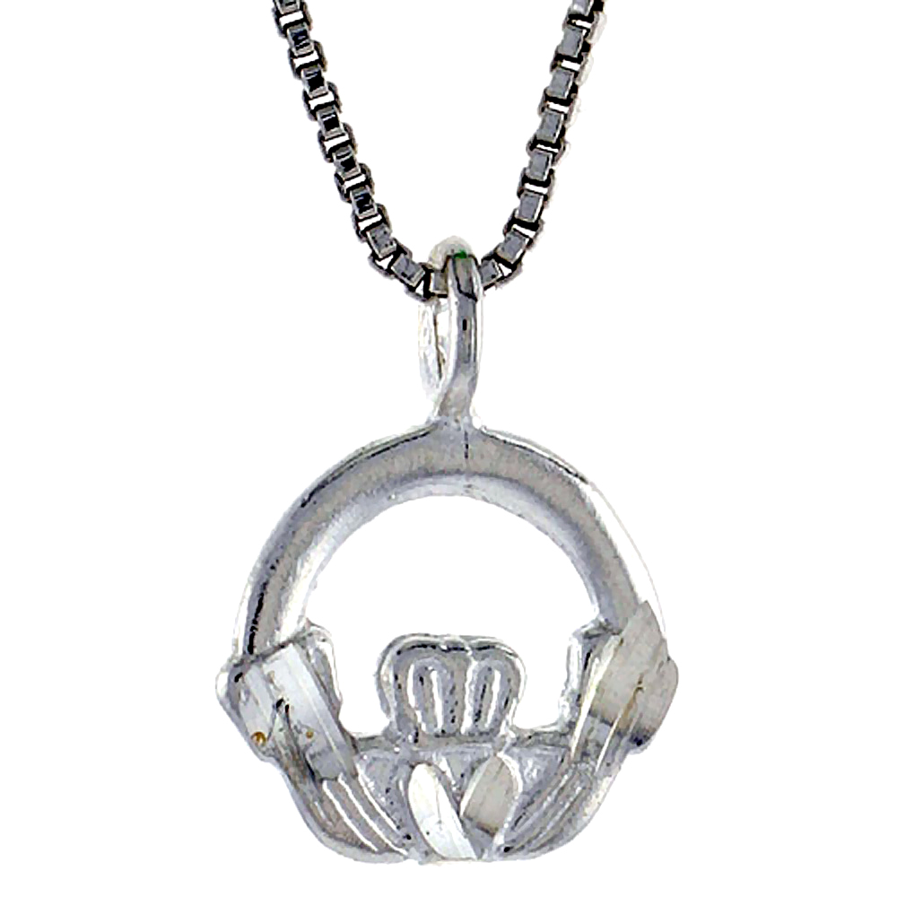 Sterling Silver Small Claddagh Pendant, 1/2 inch Tall