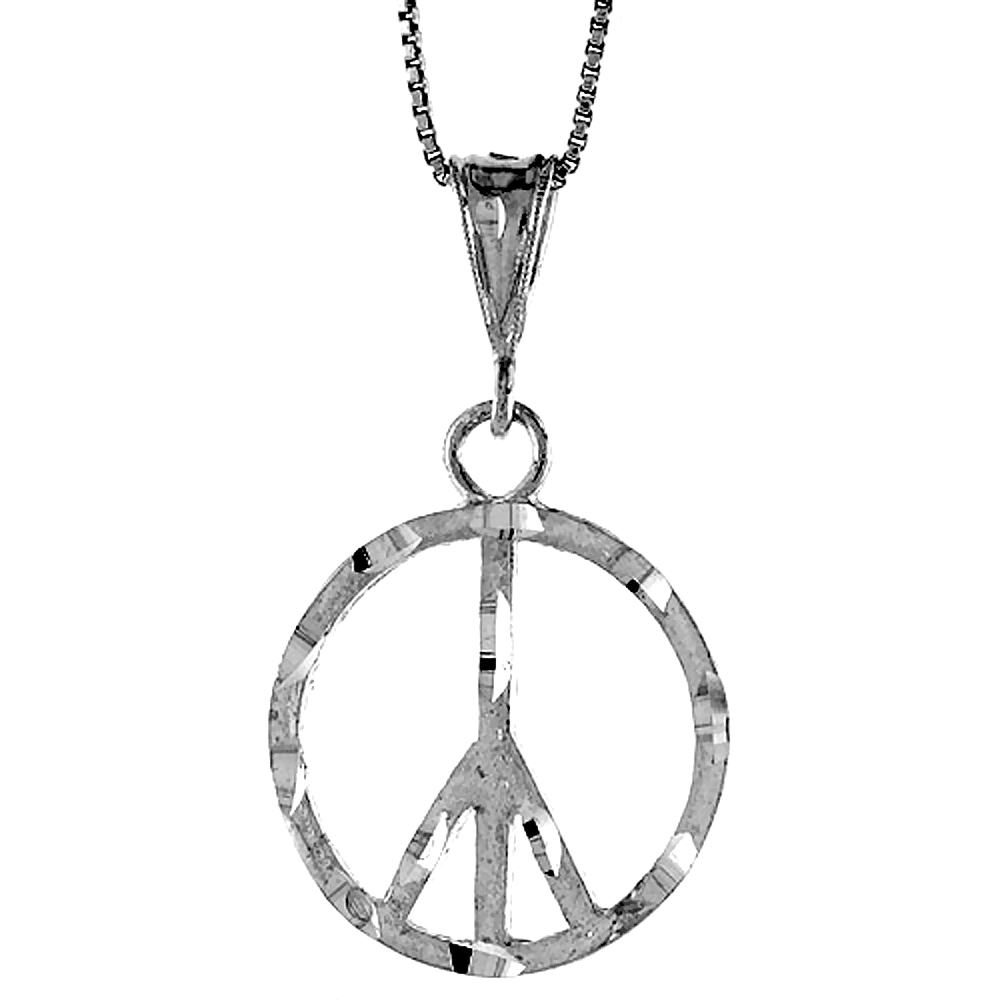 Sterling Silver Large Peace Sign Pendant7/8 inch Tall,