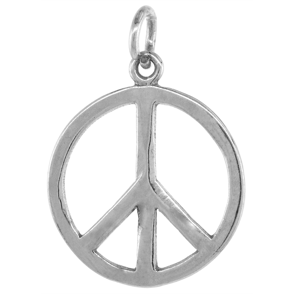 Sterling Silver Peace Sign Pendant, 3/4 inch Tall
