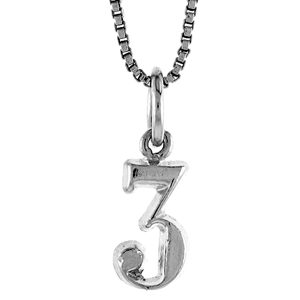 Sterling Silver Small number 3 Charm, 1/2 inch Tall