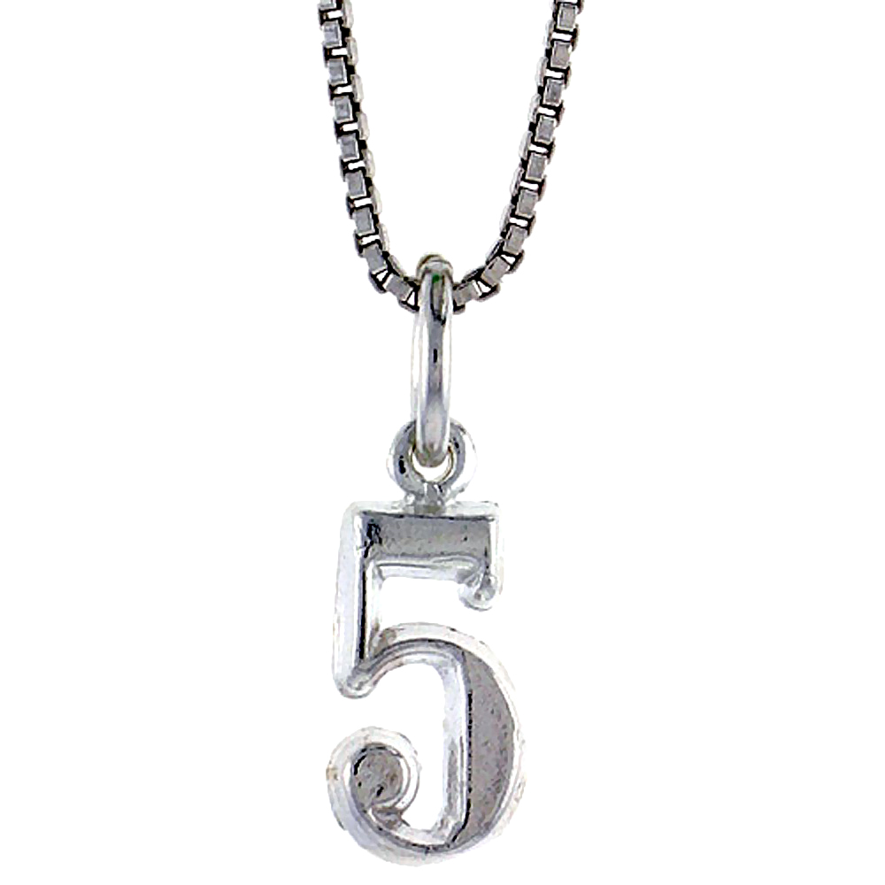 Sterling Silver Small number 5 Charm, 1/2 inch Tall