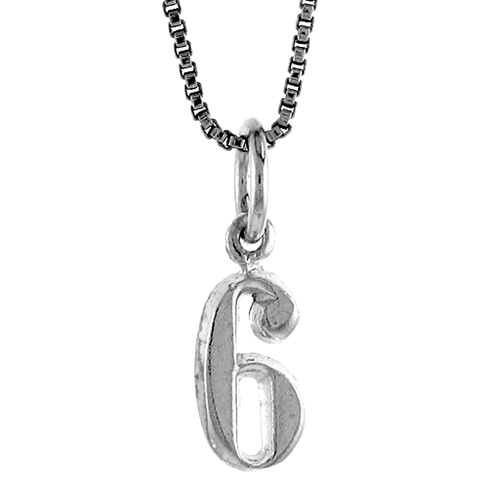Sterling Silver Small number 6 Charm, 1/2 inch Tall