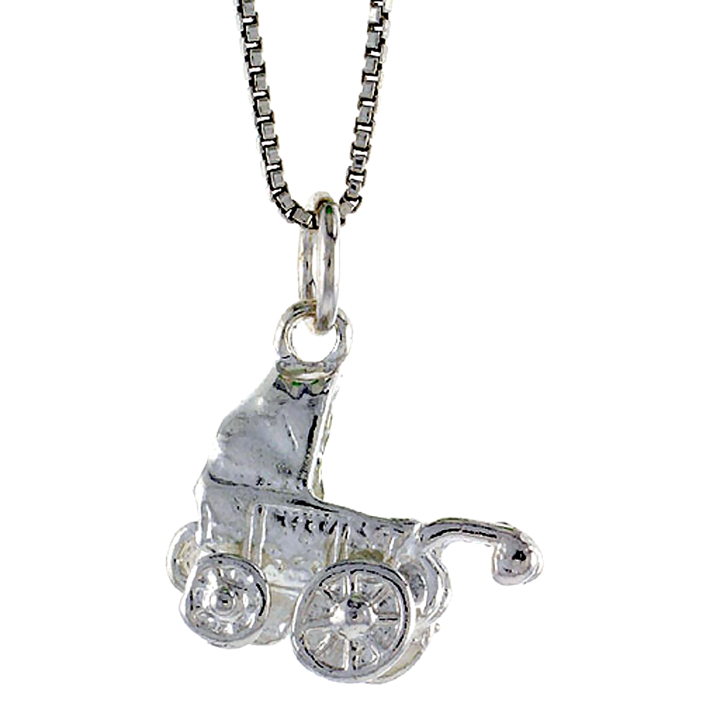 Sterling Silver Baby Stroller Pendant, 1/2 inch Tall