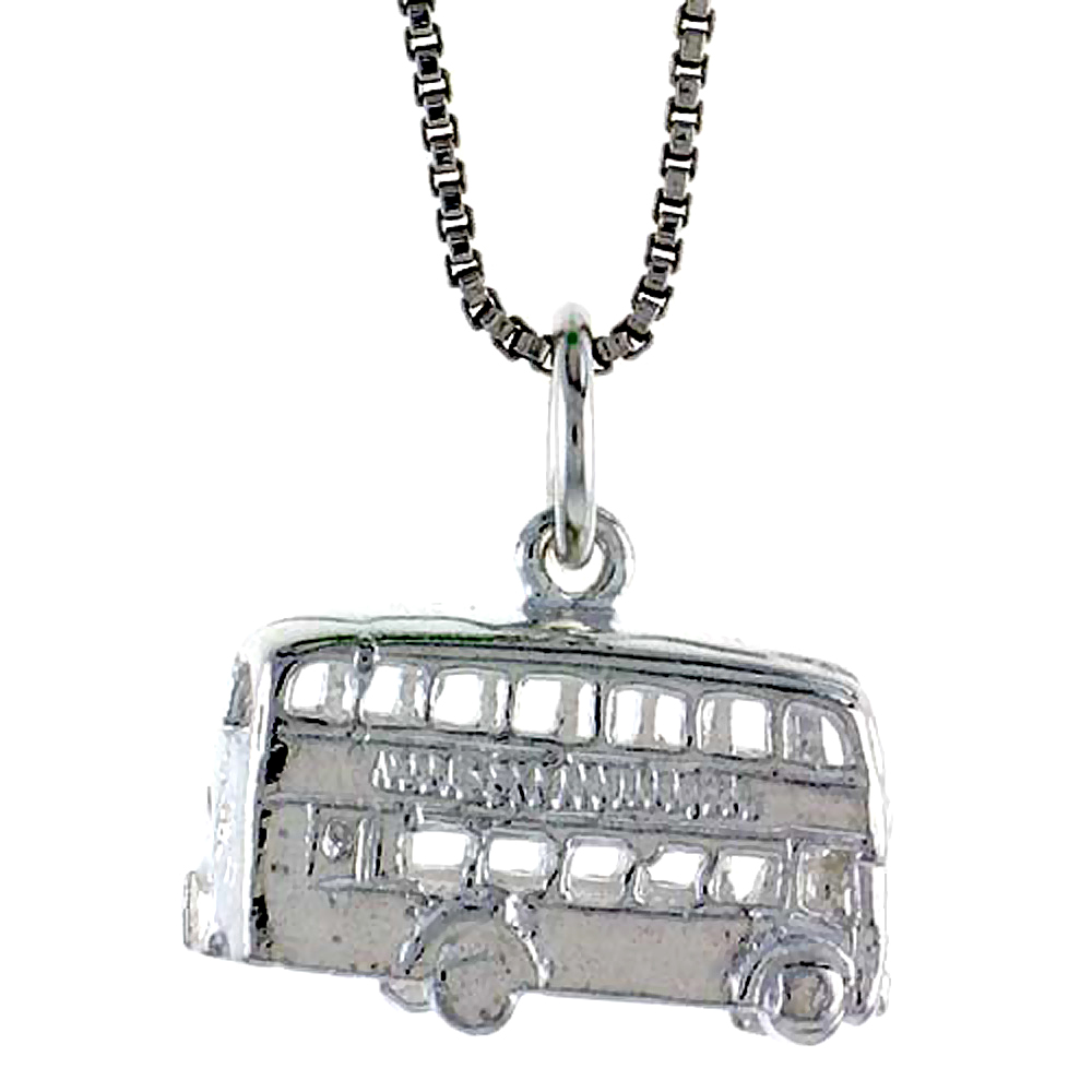 Sterling Silver Double Decker Bus Pendant, 3/8 inch Tall