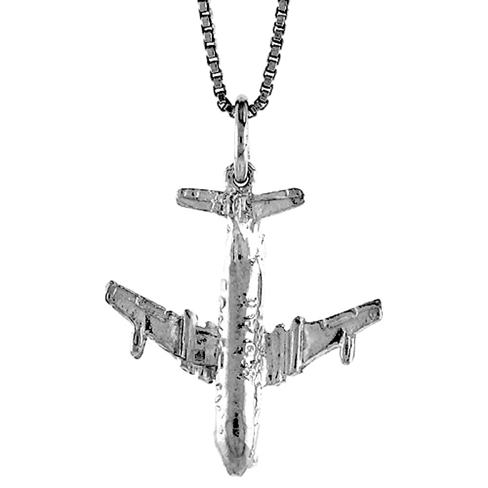 Sterling Silver Jetliner Airplane Pendant, 7/8 inch Tall